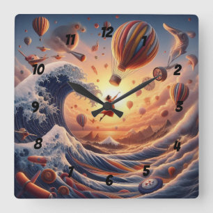 Dream Weaver's Journey: Fantasy Hot Air Balloons Square Wall Clock