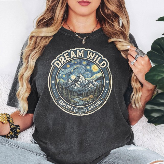 Dream Wild Explore Nature Mountain Badge T-Shirt (Creator Uploaded)