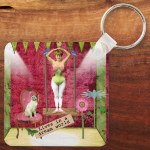 Dream World Vintage Funky Ballerina Altered Art   Key Ring