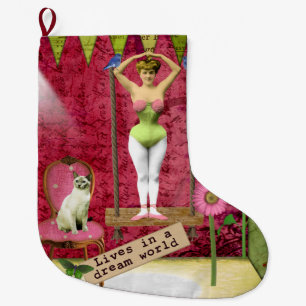 Dream World Vintage Funky Ballerina Altered Art Large Christmas Stocking
