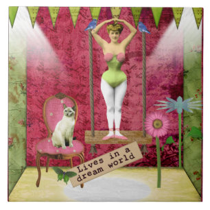 Dream World Vintage Funky Ballerina Altered Art Tile
