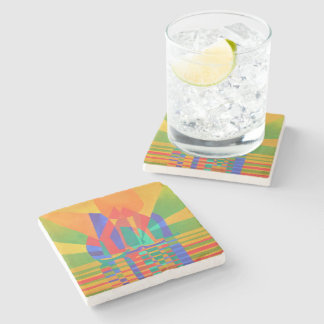 Dreamboat A Cubist Junk In Primary Colours Stone Coaster