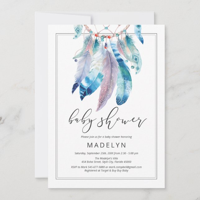 Dreamcatcher Baby Shower Boho Gender Neutral Invitation (Front)