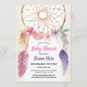 Dreamcatcher Baby Shower Floral Invite Pink