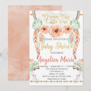 Dreamcatcher Baby Shower Invitation Coral Teal