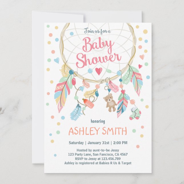 Dreamcatcher Baby Shower Invitation Tribal Boho (Front)