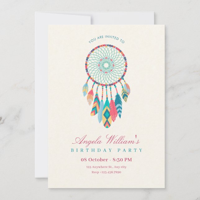 Dreamcatcher birthday invitation (Front)
