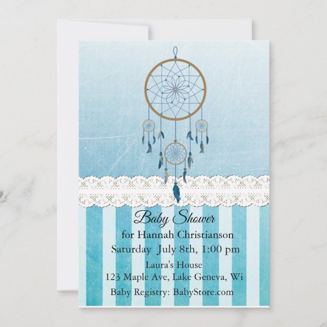Dreamcatcher Blue Boy's Baby Shower Invitations (Front)
