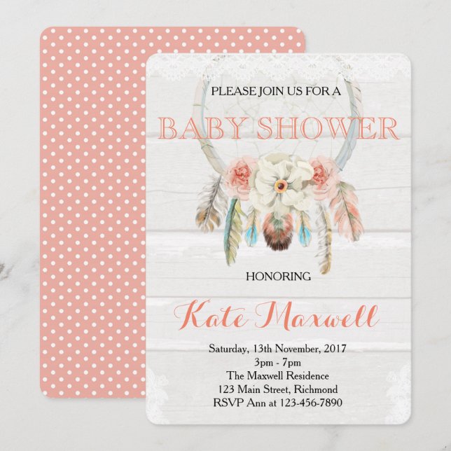 Dreamcatcher Boho Baby Shower Invitation (Front/Back)