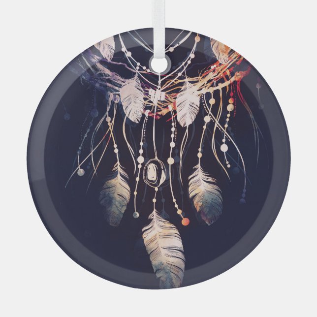 Dreamcatcher, branches, boho style, digital art. glass tree decoration (Front)