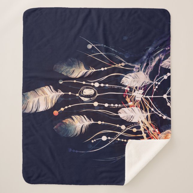 Dreamcatcher, branches, boho style, digital art. sherpa blanket (Front)