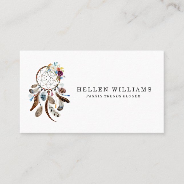 Dreamcatcher colourful flowers & feathers business card (Front)