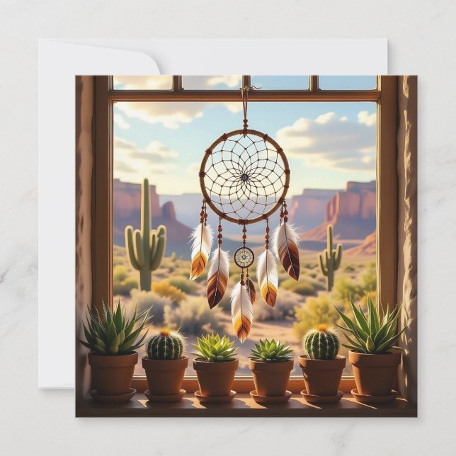 Dreamcatcher, Desert Canyons, Cacti   Holiday Card (Front)