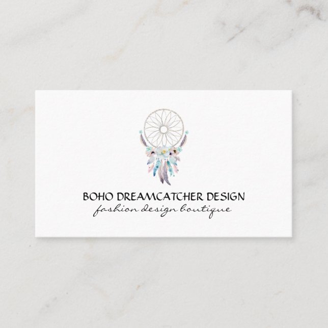 Dreamcatcher Feather Boho Tribal Business Card (Front)