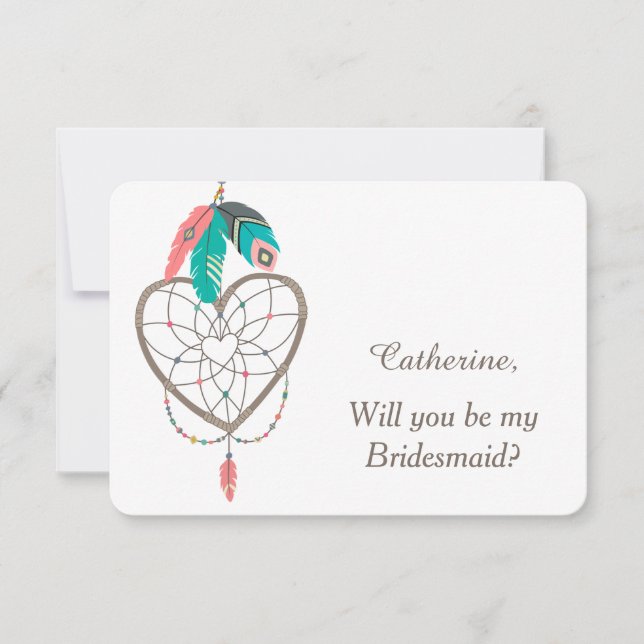 Dreamcatcher Feather Wedding Bridesmaid Invitation (Front)