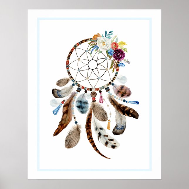 Dreamcatcher feathers & flowers illustration poster (Front)