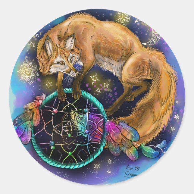 DreamCatcher Fox Classic Round Sticker (Front)