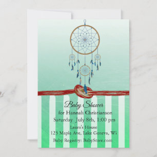 Dreamcatcher Green  Boy's Baby Shower Invitations