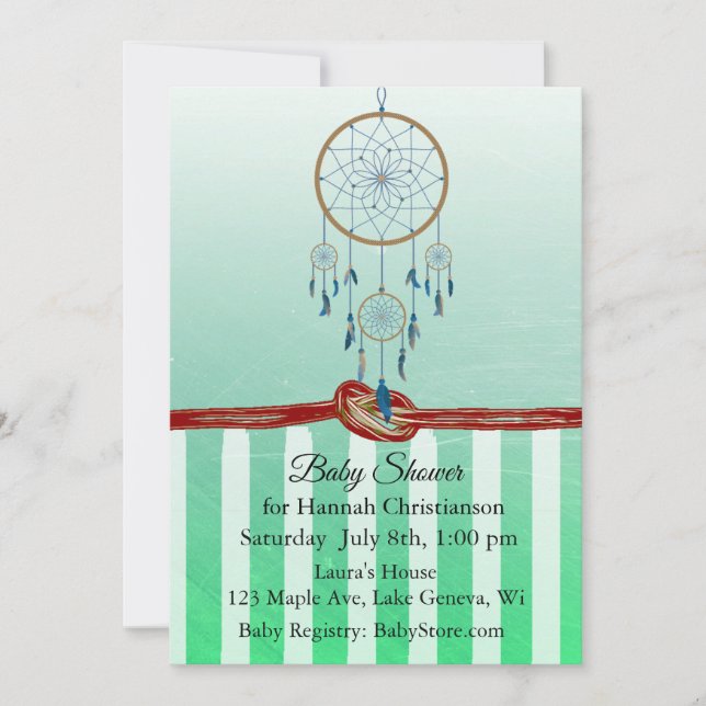 Dreamcatcher Green  Boy's Baby Shower Invitations (Front)