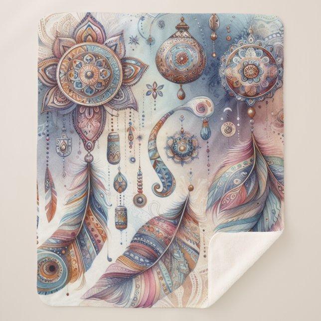 Dreamcatcher in a Bohemian theme Sherpa Blanket (Front)