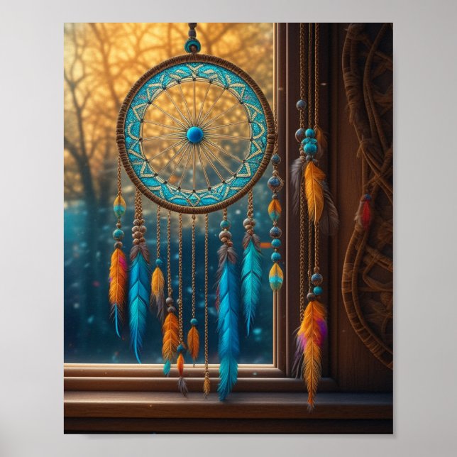 Dreamcatcher in a Window Fall Leaves Poster (Front)