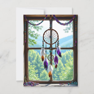 Dreamcatcher in Window   Boho Art Postcard