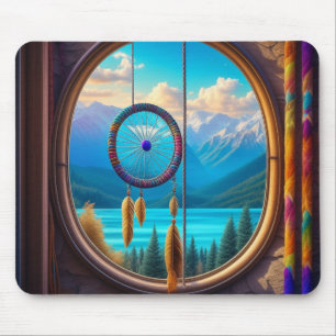 Dreamcatcher in Window Overlooking the Mountains  Mouse Mat