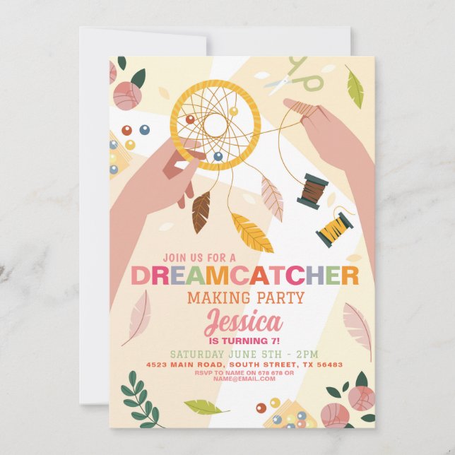 Dreamcatcher Making Crafts Birthday Beading Beads Invitation (Front)