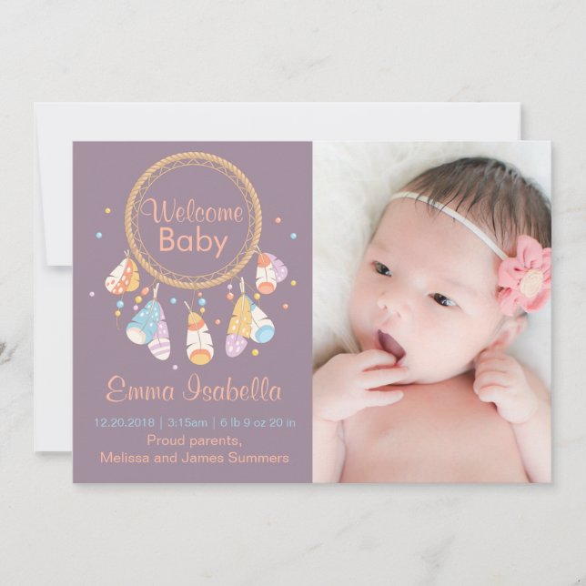 Dreamcatcher New Baby Newborn Birth Announcement 3 (Front)