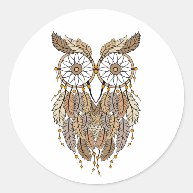 dreamcatcher owl, tribal dream catcher classic round sticker (Front)