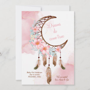 Dreamcatcher Pink Watercolor Pregnancy Announcemen Announcement