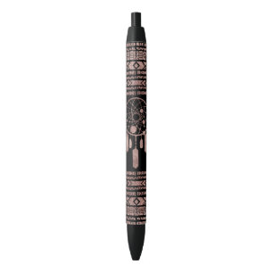 Dreamcatcher Rose Gold Tribal Aztec on Black Black Ink Pen