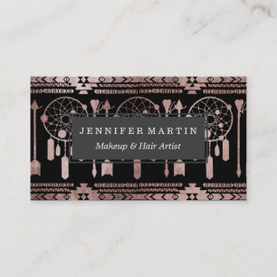 Dreamcatcher Rose Gold Tribal Aztec on Black Business Card