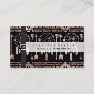 Dreamcatcher Rose Gold Tribal Aztec on Black Business Card