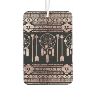 Dreamcatcher Rose Gold Tribal Aztec on Black Car Air Freshener