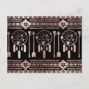 Dreamcatcher Rose Gold Tribal Aztec on Black Postcard