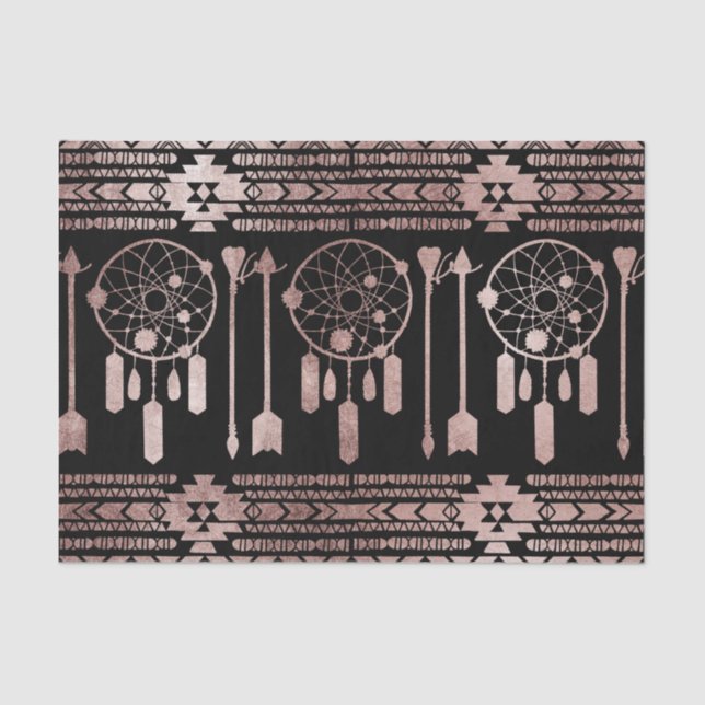 Dreamcatcher Rose Gold Tribal Aztec on Black Tissue Paper (Front)