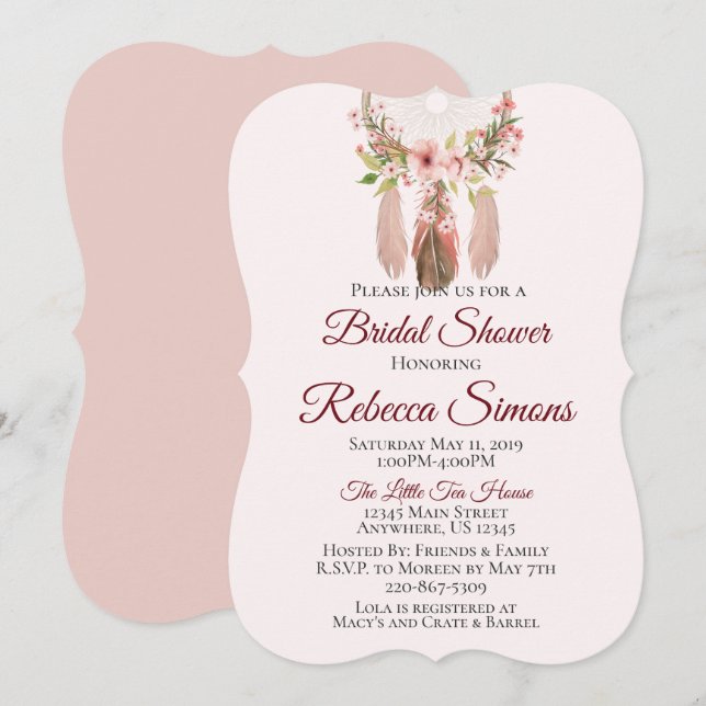 Dreamcatcher | Shabby Chic Bridal Shower Invites (Front/Back)