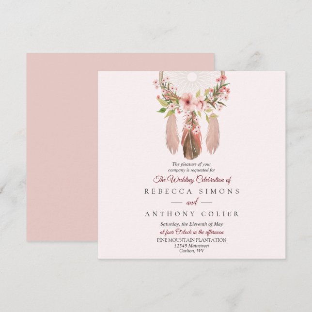 Dreamcatcher | Simple Square Wedding Invitation (Front/Back)