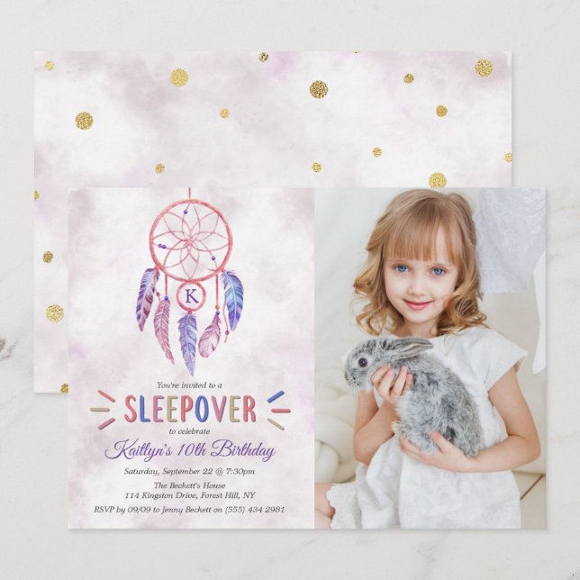 Dreamcatcher Sleepover Any Age Birthday Photo Invitation (Front/Back)