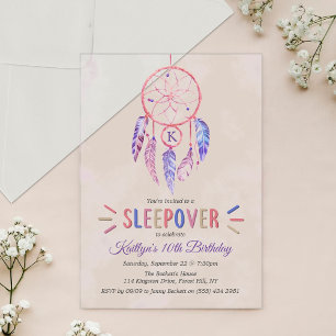 Dreamcatcher Sleepover Birthday Party Acrylic Invitations