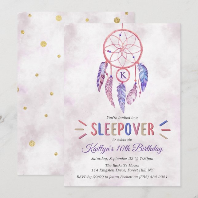 Dreamcatcher Sleepover Birthday Party Invitations (Front/Back)
