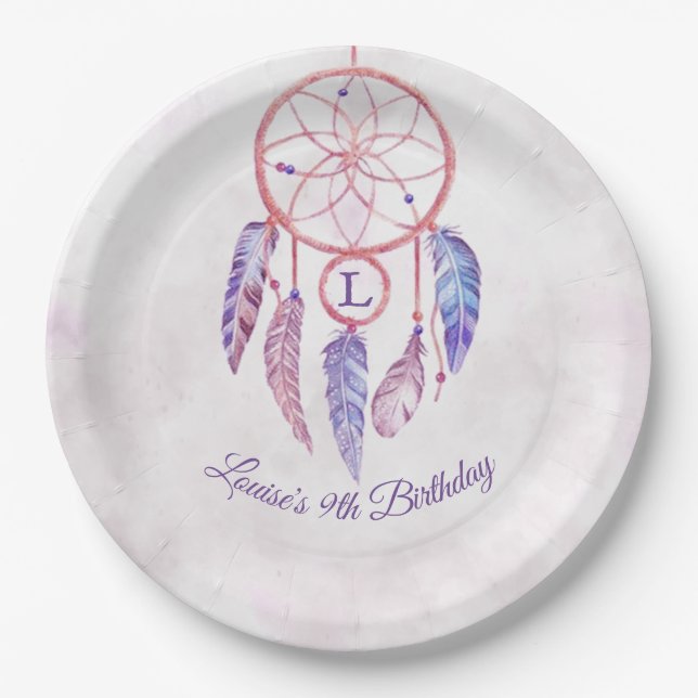 Dreamcatcher Sleepover Birthday Party Paper Plate (Front)