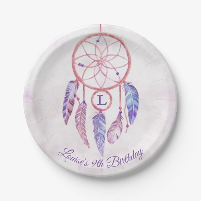 Dreamcatcher Sleepover Birthday Party Paper Plate (Front)
