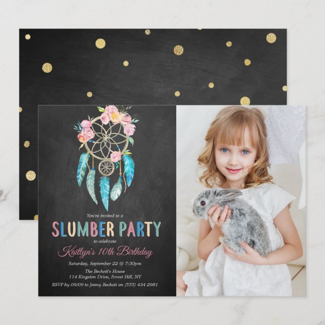 Dreamcatcher Slumber Party Any Age Birthday Photo Invitation (Front/Back)