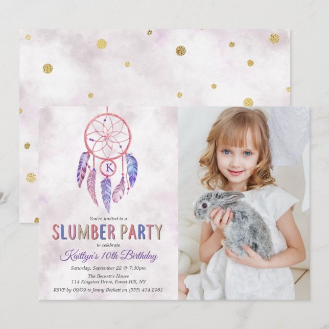 Dreamcatcher Slumber Party Any Age Photo Birthday Invitation (Front/Back)