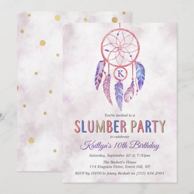 Dreamcatcher Slumber Party Birthday Invitations (Front/Back)