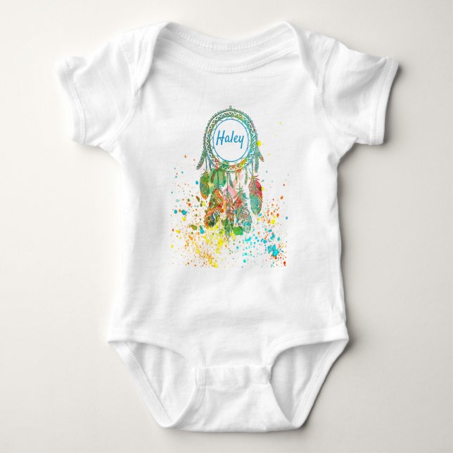 Dreamcatcher splatter personalised  baby bodysuit (Front)