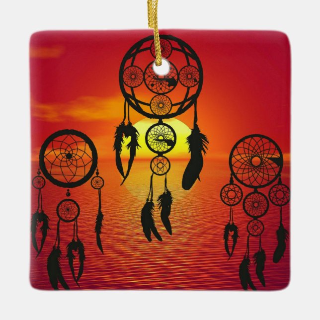 Dreamcatcher Sunset Ceramic Ornament (Front)