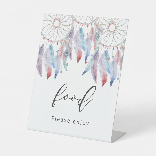 Dreamcatcher Theme Boho Baby Shower Food Pedestal Sign (Front)